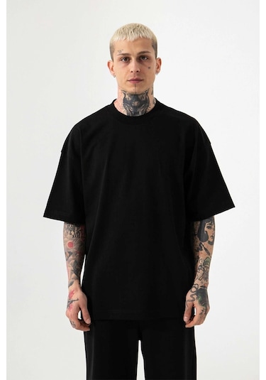 Tarzsokak Erkek Beyaz Oversize T-shirt Kısa Kollu Siyah