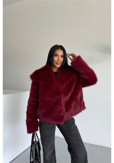 Neşeli Butik Kadın İçi Astarlı İthal Kürk Kaban Nbg111 Bordo