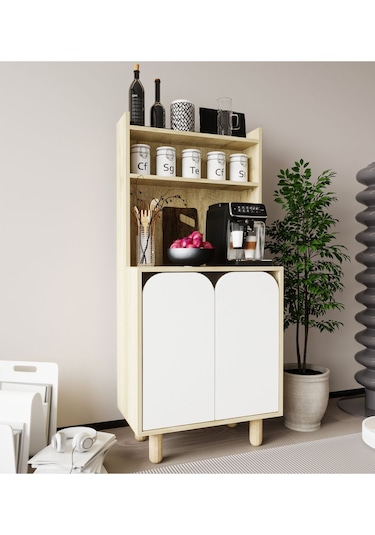 Parma 2 Kapaklı Mutfak Dolap, Kahve Köşesi, Çok Amaçlı Dolap Safir Meşe-beyaz