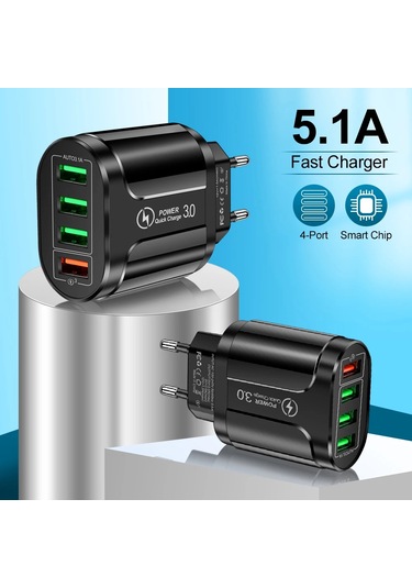 Vumpach 4 Portlu Usb Hızlı Şarj Cihazı Hızlı Şarj 3.0 48w Duvar Tipi Cep Telefonu Hızlı Şarj Uyumlu İphone Samsung Xiaomi Seyahat Adaptörü