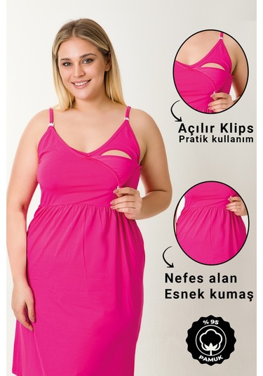 Parlingerie Hamile Lohusa Geceliği İp Askılı Fuşya