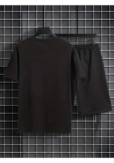 Startmore Erkek Beyaz''renkli Built Different Baskılı'' Basic Oversize T-shirt- Şort Takım Strup0000000000014 Siyah