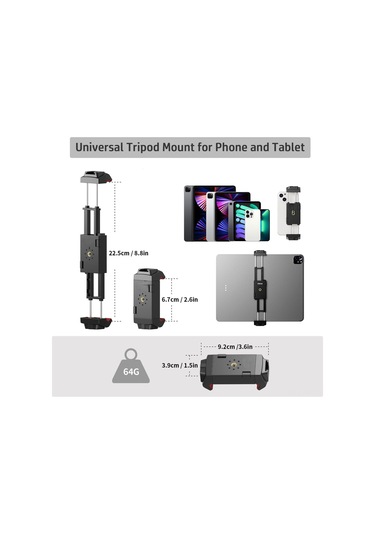 Mufunye Abs Malzeme Cep Telefonu Ve Tablet Tutucu, Üstte Soğuk Ayakkabı Bağlantısı, Şarj Esnekliği, 1/4 İnç Vida Delikli, Siyah