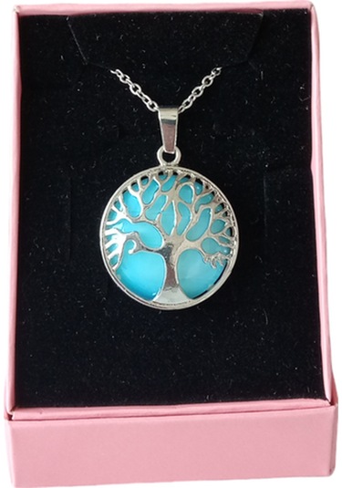 Opalit Doğal Taşlı Hayat Ağacı Çelik Kolye - Kadın Beyaz