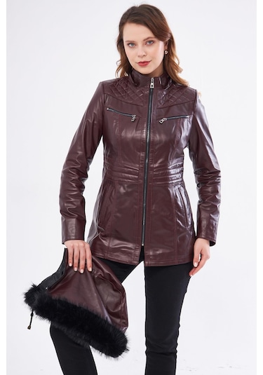 Derinss Dka2332 Hakiki Deri Kadın Bordo Mont 001