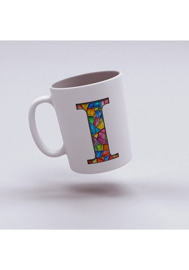 I Harfi Bardak 330 Ml İsme/harfe Özel Hediye, Renkli Harf Tasarım Beyaz