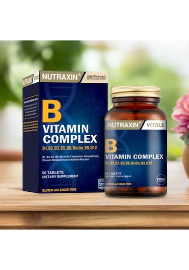 Nutraxin B Complex Vitamin 60 Tablet - B1, B2, B3, B5, B6, B12, Folik Asit, Biotin, Kolin, İnositol