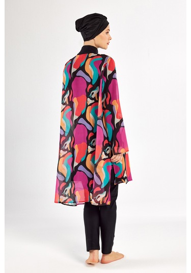 3'lü Pareolu Likralı Tam Kapalı Tesettür Mayo Yumı 1134 Siyah Siyah