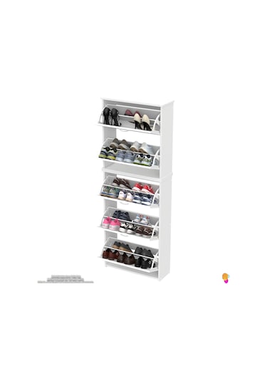 Modilayn Verve Asma Antre 72x194x26 Cm Lik 3 Düşer Kapak 10 Göz Bölmeli Ayakkabılık Beyaz