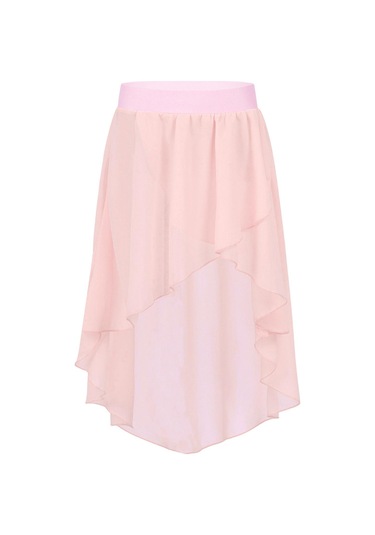 Pembe Kızlar Yüksek Düşük Bale Mini Etek Elastik Şeffaf Şifon Yan Daldırma Asimetrik Tutu Stüdyo Uygulama Performansı Kostüm Pembe