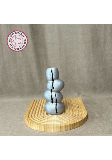 Uretti - Ayşe 7362 4706 El Yapımı Gri Taş Motifli Dekoratif Biblo / Vazo - 18 X 9 Cm 1 Adet