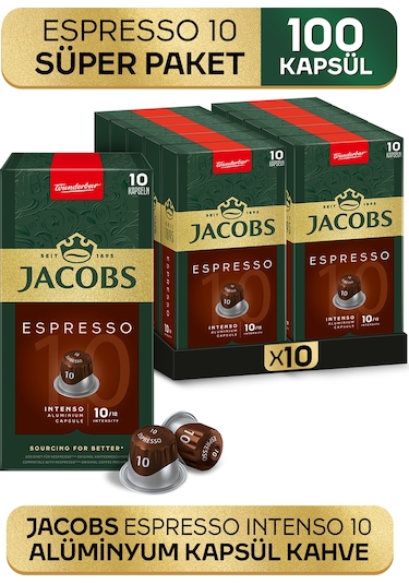 Jacobs Espresso 10 Intenso Nespresso Uyumlu Alüminyum Kapsül Kahve 10 x 10'lu