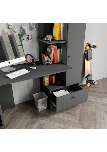 Merlin Mobilya Minör Antrasit Çalışma Masası Ve Kitaplık Antrasit