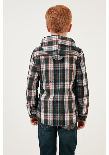 Lela Ekoseli Kapüşonlu Cepli Kışlık Oduncu Erkek Çocuk Gömlek Cf24W81779 Yeşil