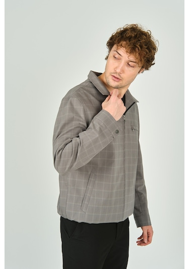 Lucas Erkek Ekoseli Gömlek Yaka Mevsimlik Spor Mont 3718 Gri Gri