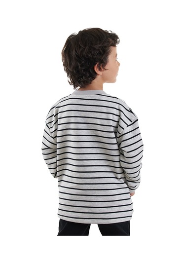 Denokids Cool Oversize Çizgili Erkek Çocuk Sweatshirt - Gri