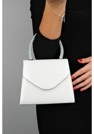 Luvishoes Monako Sedef Saten Taşlı Kadın El Çantası Sedef