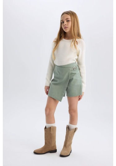 DeFacto Kız Çocuk Gabardin Şort Etek D9302A825SPGN1107 Yeşil