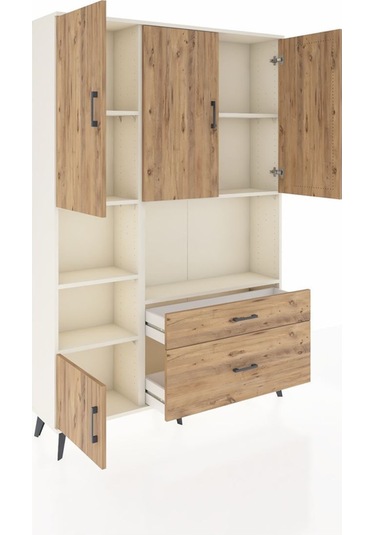 Arges Dolap 7 Raflı 2 Çekmeceli 5 Kapaklı 132x30x195 Aytaşı-çam/çam Atlas Çam/atlas Çam