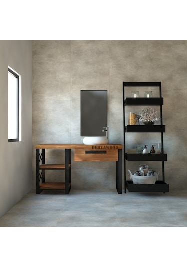 Deryawood  Larix Banyo Dolabı 40*100*76 Açık Ceviz Çok Renkli