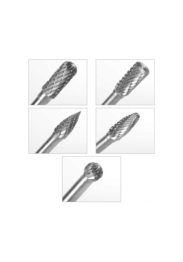 Yaleker 5'li Tungsten Çelik Döner Freze Uç Seti - 6x8mm Acdfg Şekilli Profesyonel Zımpara Ve Oyma Başlıkları