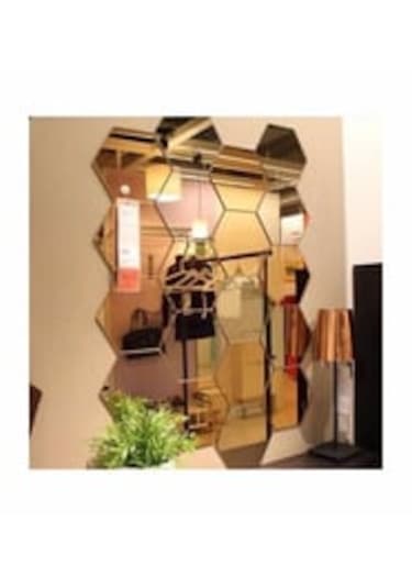 Altıgen Bal Peteği 12'li Aynalı Gold Pleksi Duvar Dekorasyon Ürünü