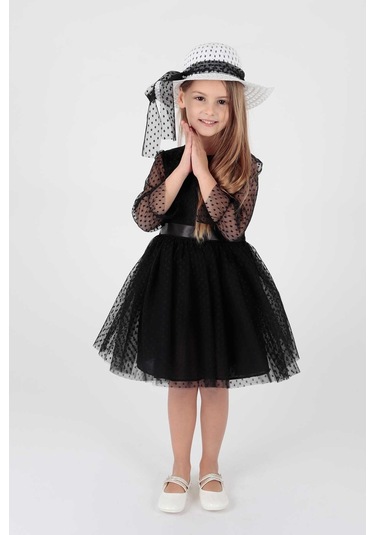 Ahengim Kız Çocuk Şapkalı Ve Tül Dantel Trend Elbise Ak2228 001