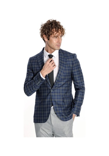 Ekose Lacivert Erkek Ceket 001