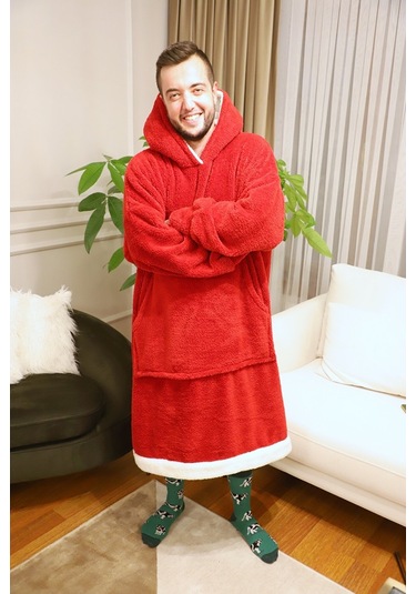 Rokeff Wellsoft Tek Kişilik Giyilebilir Battaniye Bordo Beyaz Bantlı S/m