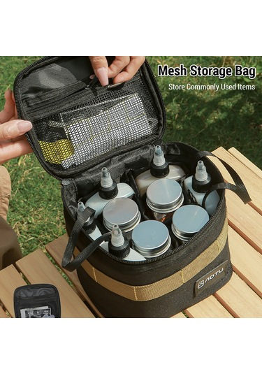 Kamp Baharat Şişe Seti Dış Mekan Taşınabilir Baharat Şişesi Sıvı Çaydanlık İle Kamp Depolama Çantası Siyah