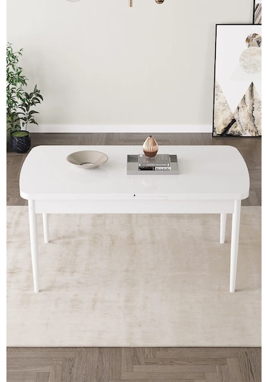 Sar Pakete Almira Serisi, Beyaz 80x132 Açılabilir Mdf Mutfak Masası Takımı 4 Adet Sandalye Siyah