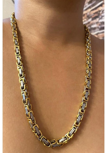 Sarı Beyaz Erkek Çelik Kral Zincir Kolye 5 Mm 55 Cm Ck11 (31175615) Beyaz