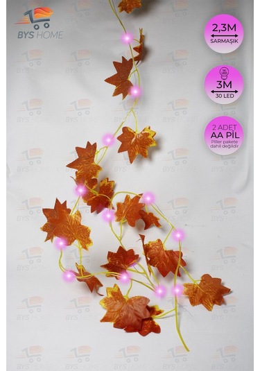 Dekoratif Sonbahar Yapraklı 230 Cm Yapay Sarmaşık Ve 300 Cm Peri Led Pembe Renk - Pembe Pembe