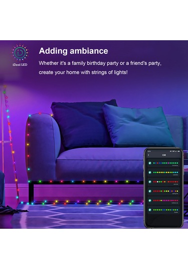 Dianziye Rgb Akıllı Bluetooth Led Işık Zinciri, App İle Kontrol Edilebilir, Usb Beslemeli, 5 Metre 50 Işık, Dekoratif Işıklar