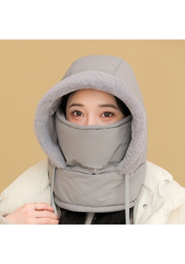 Kış Açık Hava Kayak Termal Yüz Maskesi Boyunluk Şapka Açık Gri