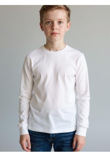 Zekids Erkek Çocuk Pamuklu Bisiklet Yaka Uzun Kollu Basic T-shirt-16775 Ekru