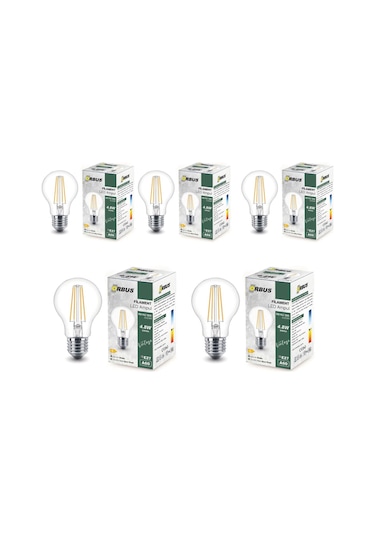 B60 4.8w E27 Led Ampul Clear Beyaz Işık 600lm 5 Adet