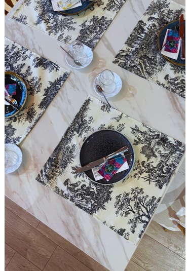 Toile De Jouy %100 Pamuk 6 Lı Amerikan Servis Seti 37x42 Cm - Zt300 Ekru