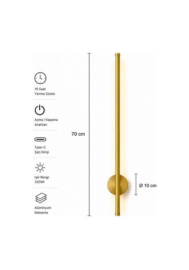 Flame Sarjlı Led Aplik 8w 3200k Gün Işığı 75cm Duvar Tipi /tablo Dekoratif Işık Eskitme