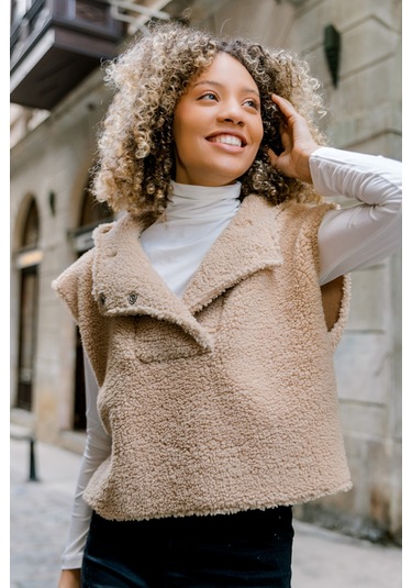 Scorp Chic Casual Kadın Peluş Yelek Camel Standart Çok Renkli