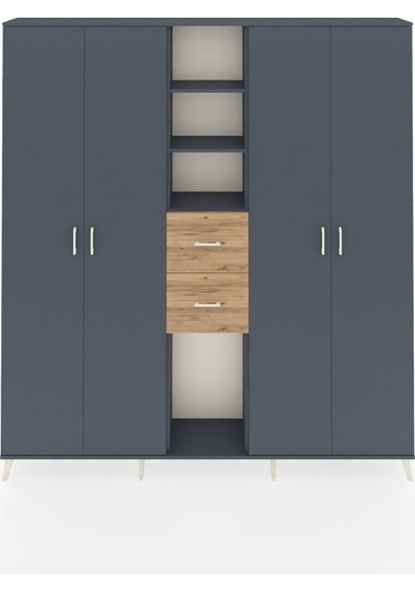 Arges Dolap 15 Raflı 2 Çekmeceli 4 Kapaklı 220x30x243 Antrasit-antrasit/çam Antrasıt/atlas Çam