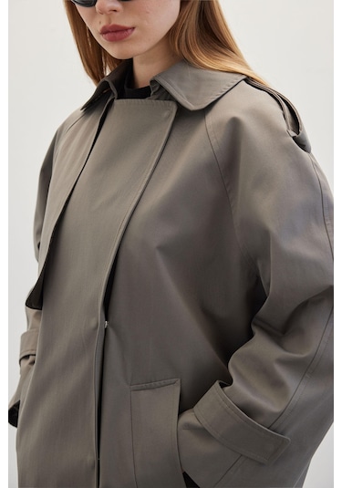 Manuka Oversize Kısa Trençkot Gri