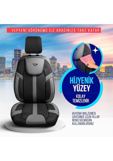 Panda Kapadokya Serisi Jakar Kumaş Oto Koltuk Kılıfı Tam Set Siyah - Füme