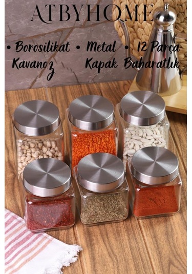 Metal Kapaklı 6'lı Borosilikat Cam Kavanoz Baharatlık 820 ML + 570 ML