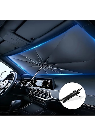 Boatshop1 Premium Titanyum Gümüş Siyah Güneş Şemsiyesi 1 Adet Araba Güneşlik Ön Cam Isı Yalıtımı Uv Koruma Tüm Modeller İçin