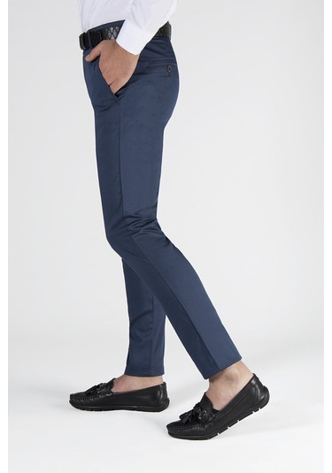 Erkek Slim Fit Petekli Italyan Kesim Keten Pantolon 21k-2200420-6 Gece Mavisi Gece Mavisi