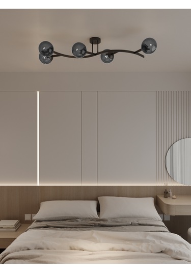 Noria Modern Siyah Metal Gövdeli 5 Li Füme Cam Küre Avize