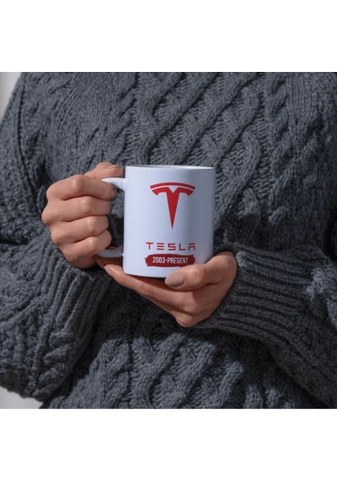 Applucky Tesla Logo Tarihçesi Baskı Kupa Bardak Beyaz