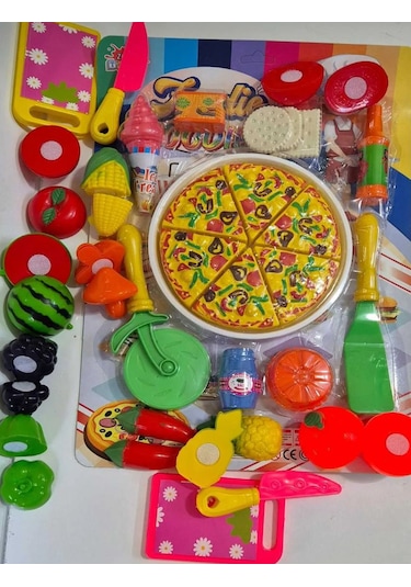 Pizza Kesilen Meyve 41 Parça Sebze Dondurma Bisküvi Pasta Kesme Tahtası Evcilik Oyuncak