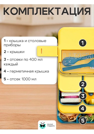 Milye Podarki Bölmeli Ve Çatal-bıçak Takımlı Öğle Yemeği Kutusu 245459013 MAvi